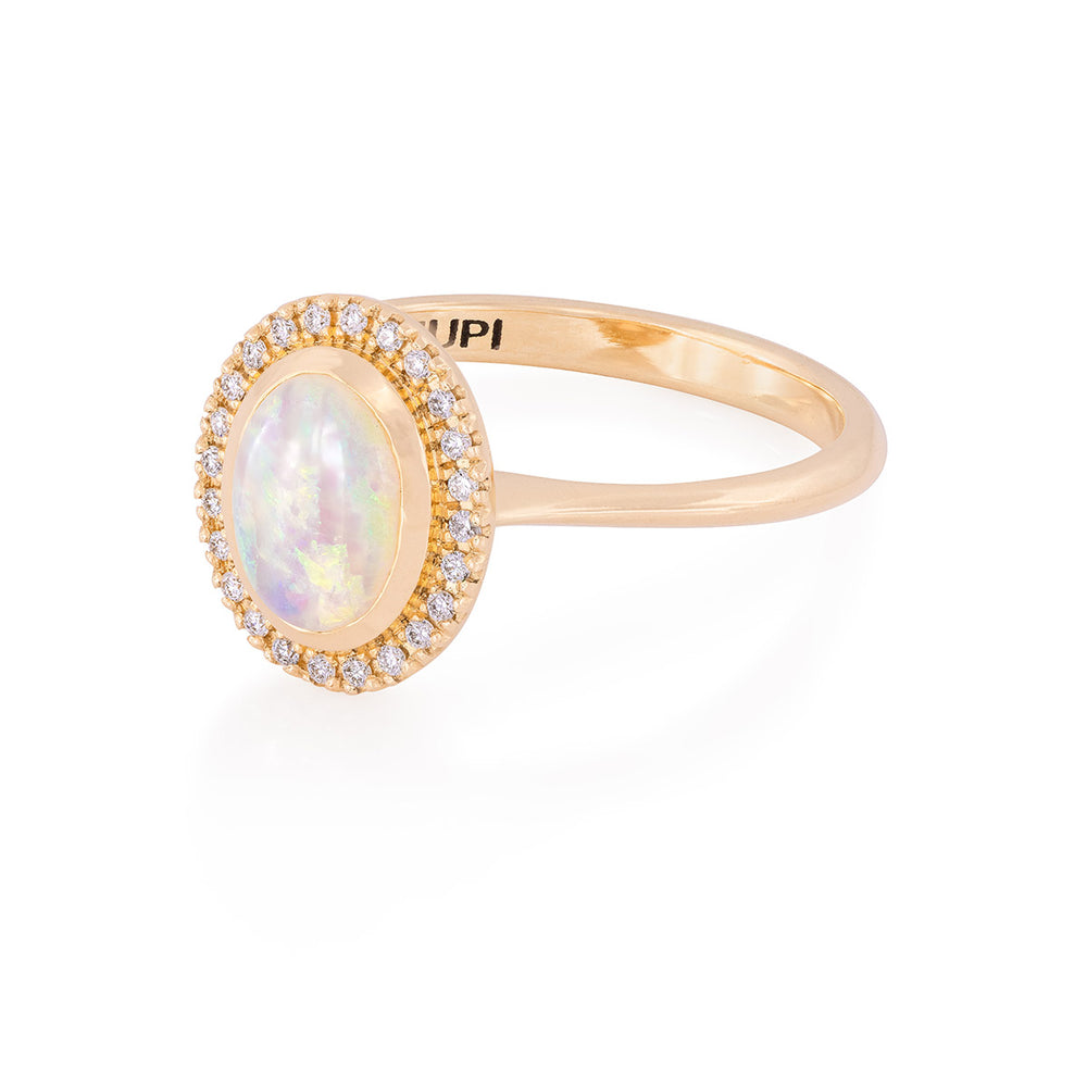 Luna | Polished Gold Opal Halo Ring | Chupi