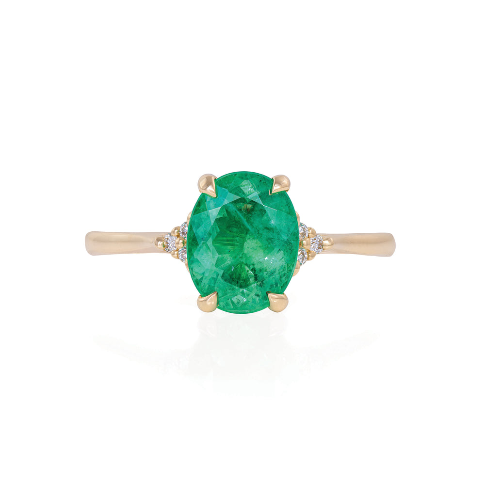 Starlight 1.4ct Emerald Oval Engagement Ring - 14k Gold Polished Band