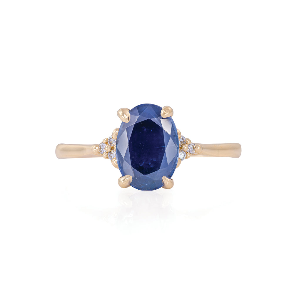 Starlight 1.4ct Blue Sapphire Oval Engagement Ring - 14k Gold Polished Band