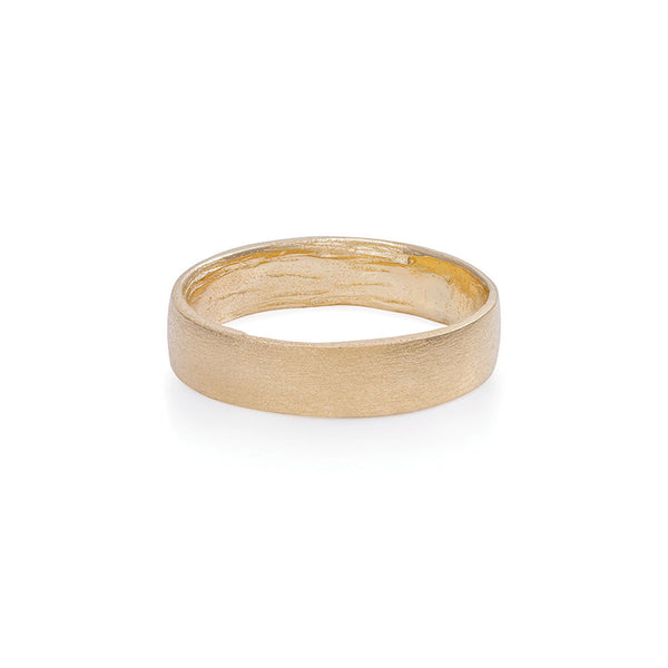 Hawthorn Bark Men's Wedding Ring - 14k Polished Gold (Wide Band)