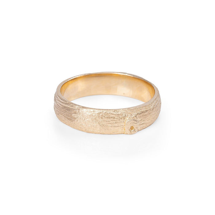 Hawthorn Bark Men's Wedding Ring - 14k Gold (Wide Band)