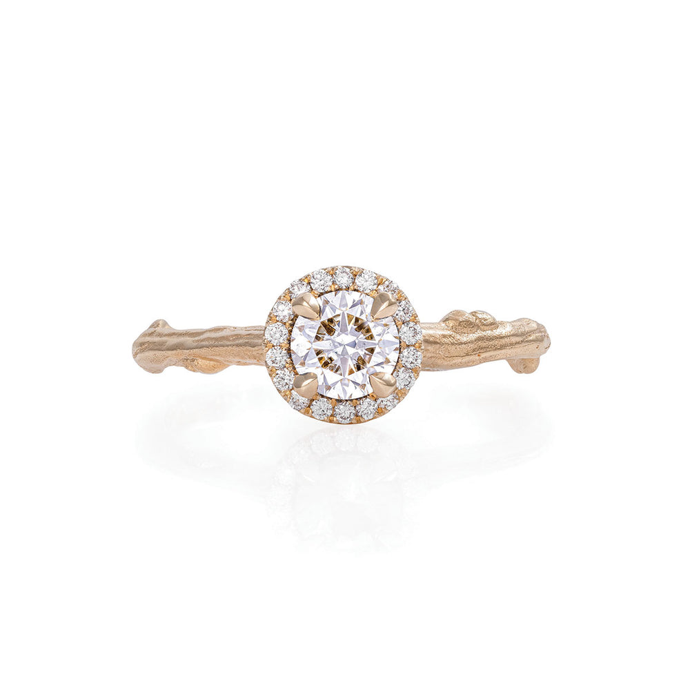 Queen of Hearts - 14k Gold Twig Band 0.5ct Lab-Grown Diamond Halo Ring