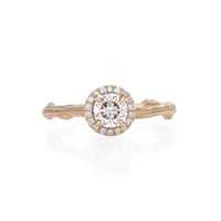 Queen of Hearts - 14k Gold Twig Band 0.5ct Lab-Grown Diamond Halo Ring