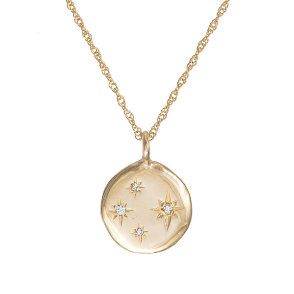 Chupi - Four Diamond Disc Necklace - Stars in the Sky Solid Gold