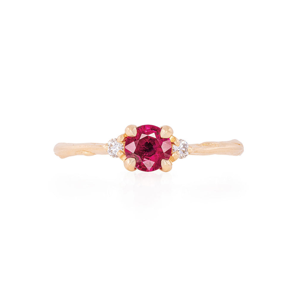 Love is All - 14k Gold Twig Band Ruby and Diamond Ring