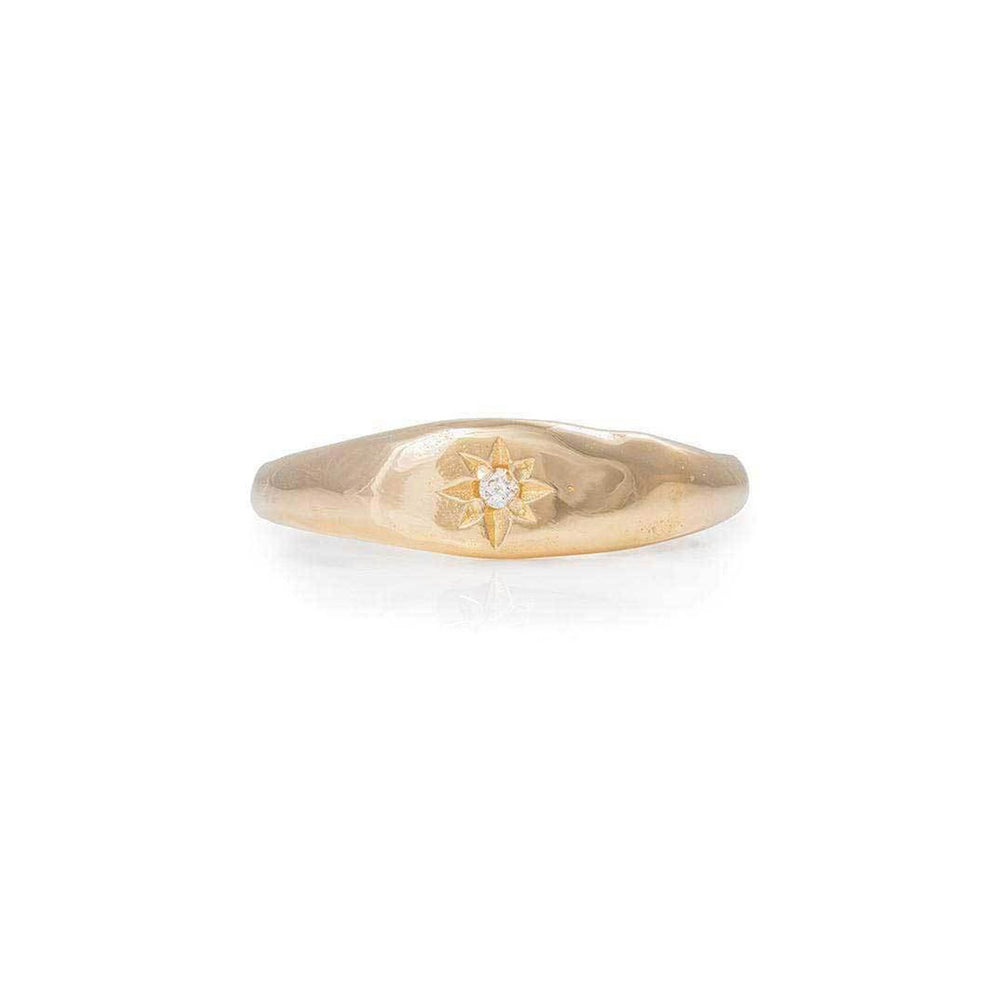 North Star Diamond Tiny Signet Ring - 14k Gold