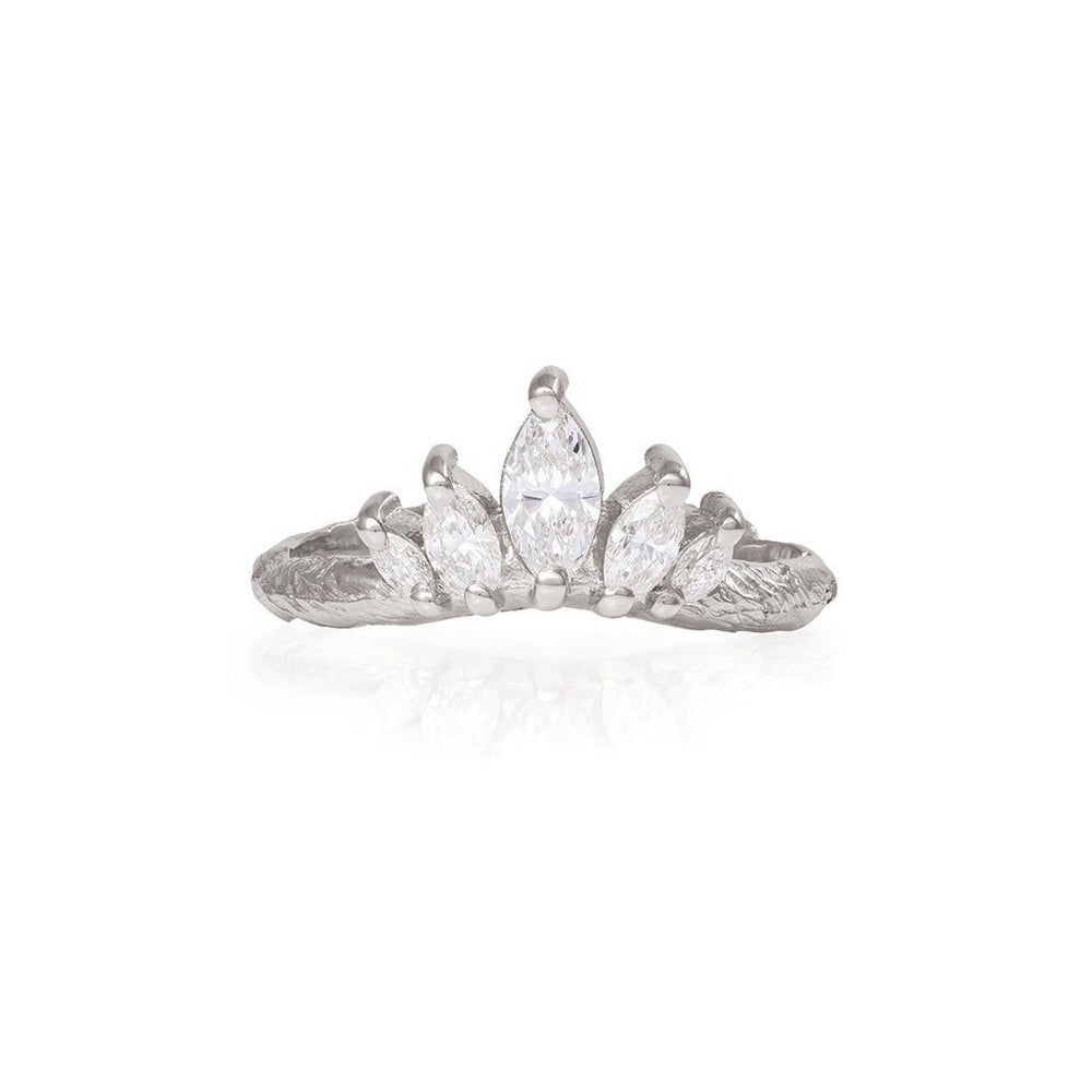 Crown of Hope - 14k White Gold Twig Band Marquise Diamond Ring