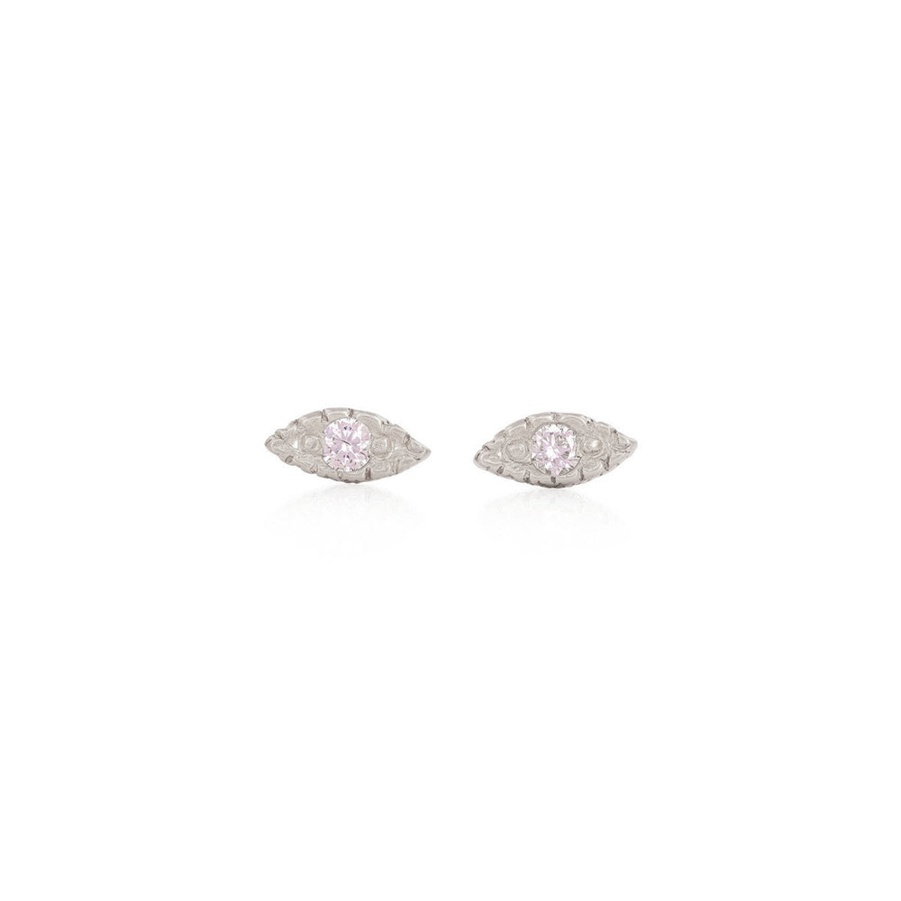 Evil Eye - 14k White Gold Diamond Stud Earrings