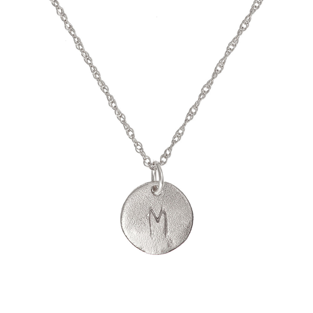 Midi Disc Necklace - 14k White Gold Initial Letter - One Disc
