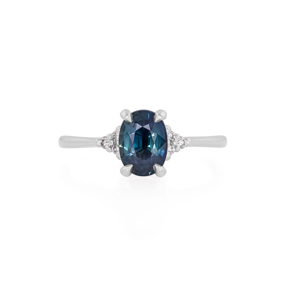 Dewlight 1ct Blue Sapphire Oval Engagement Ring - 14k White Gold Polished Band