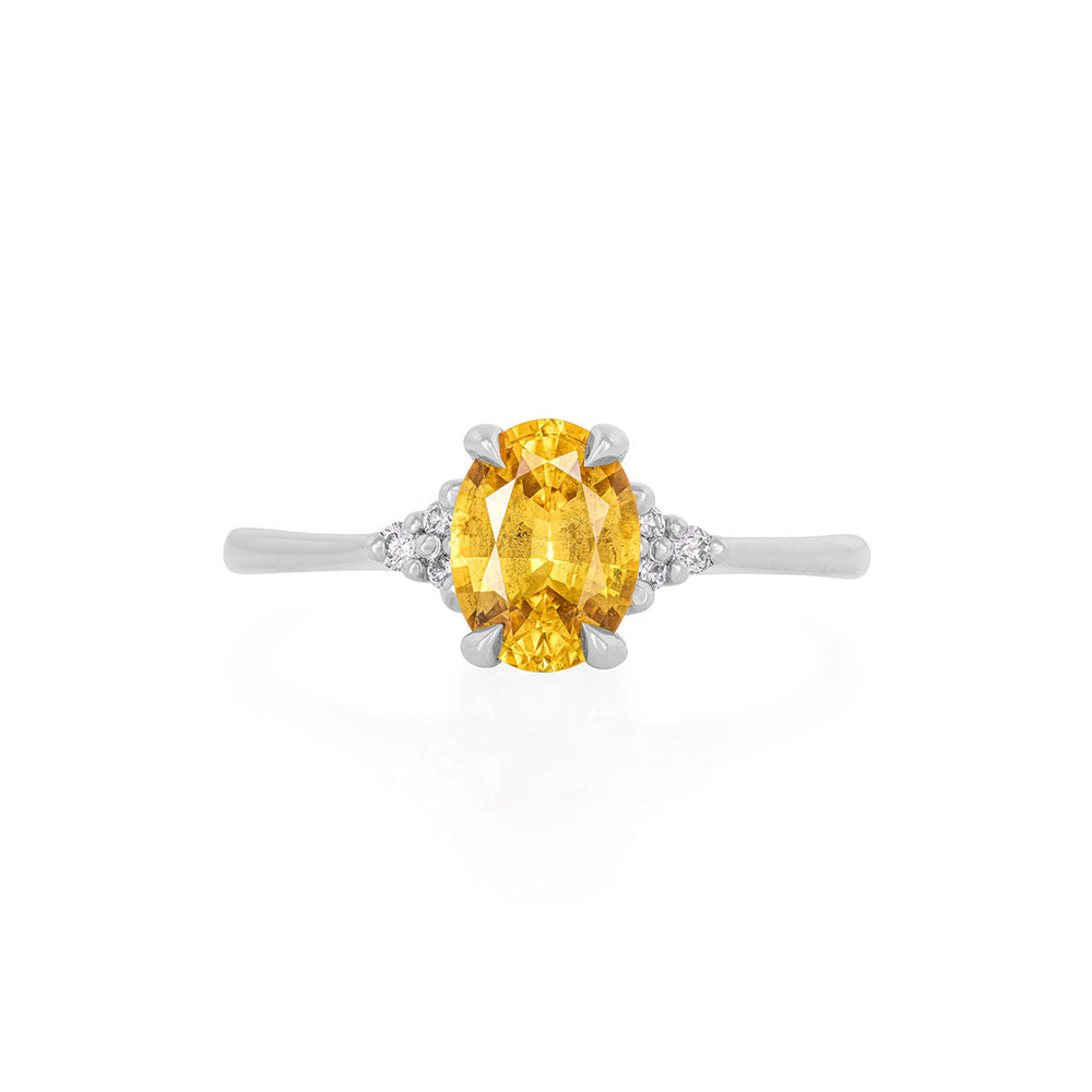 Dewlight 1ct Primrose Yellow Sapphire Oval Engagement Ring - 14k White Gold Polished Band