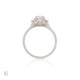 Angled view of the Heart's Light Three Stone Diamond Engagement Ring in 14k white gold, showing the beautiful facets of the central cushion-cut diamond.
