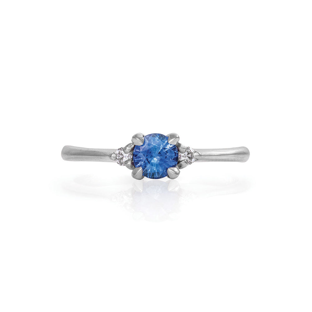 Love is All 0.5ct Blue Sapphire Engagement Ring - 14k White Gold Polished Band