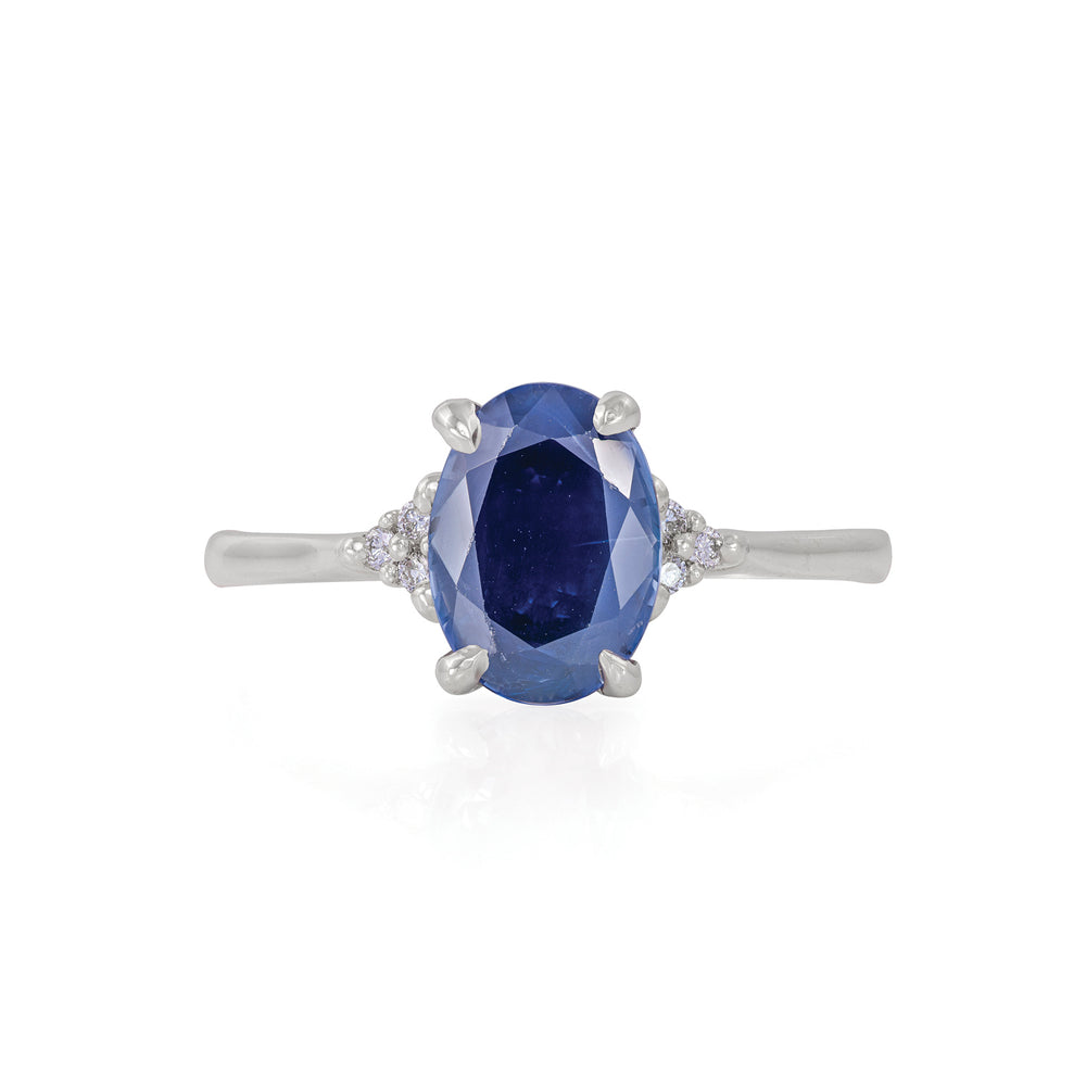 Starlight 1.4ct Blue Sapphire Oval Engagement Ring - 14k White Gold Polished Band