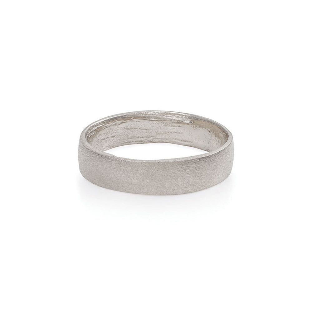 Hawthorn Bark Men's Wedding Ring - 14k Polished White Gold (Wide Band)