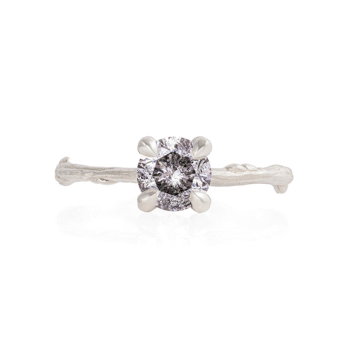 Sparkle 1ct Grey Diamond Engagement Ring - 14k White Gold Twig Band