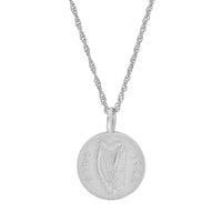 On-body shot of Worth Your Weight In Gold - 14k White Gold 1993 Stag Coin Necklace