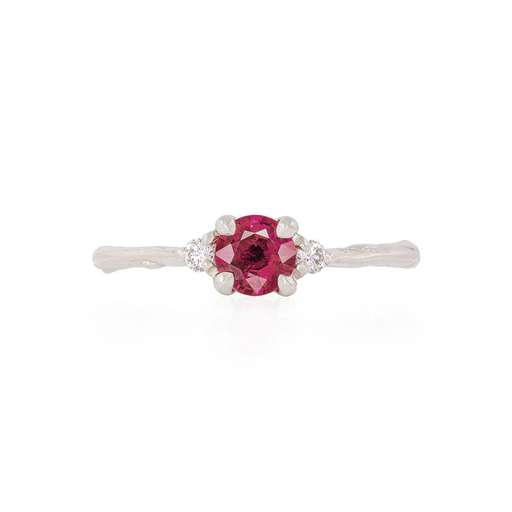 Love is All - 14k White Gold Twig Band Ruby and Diamond Ring