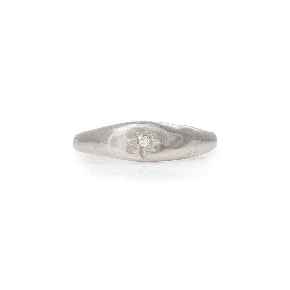 North Star - 14k White Gold Tiny Diamond Signet Ring