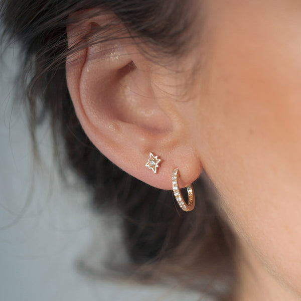 On-body view of North Star Diamond Stud Earrings - 14k Gold