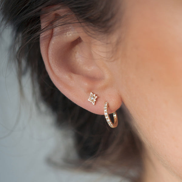On-body shot of North Star Diamond Stud Earrings - 14k Gold